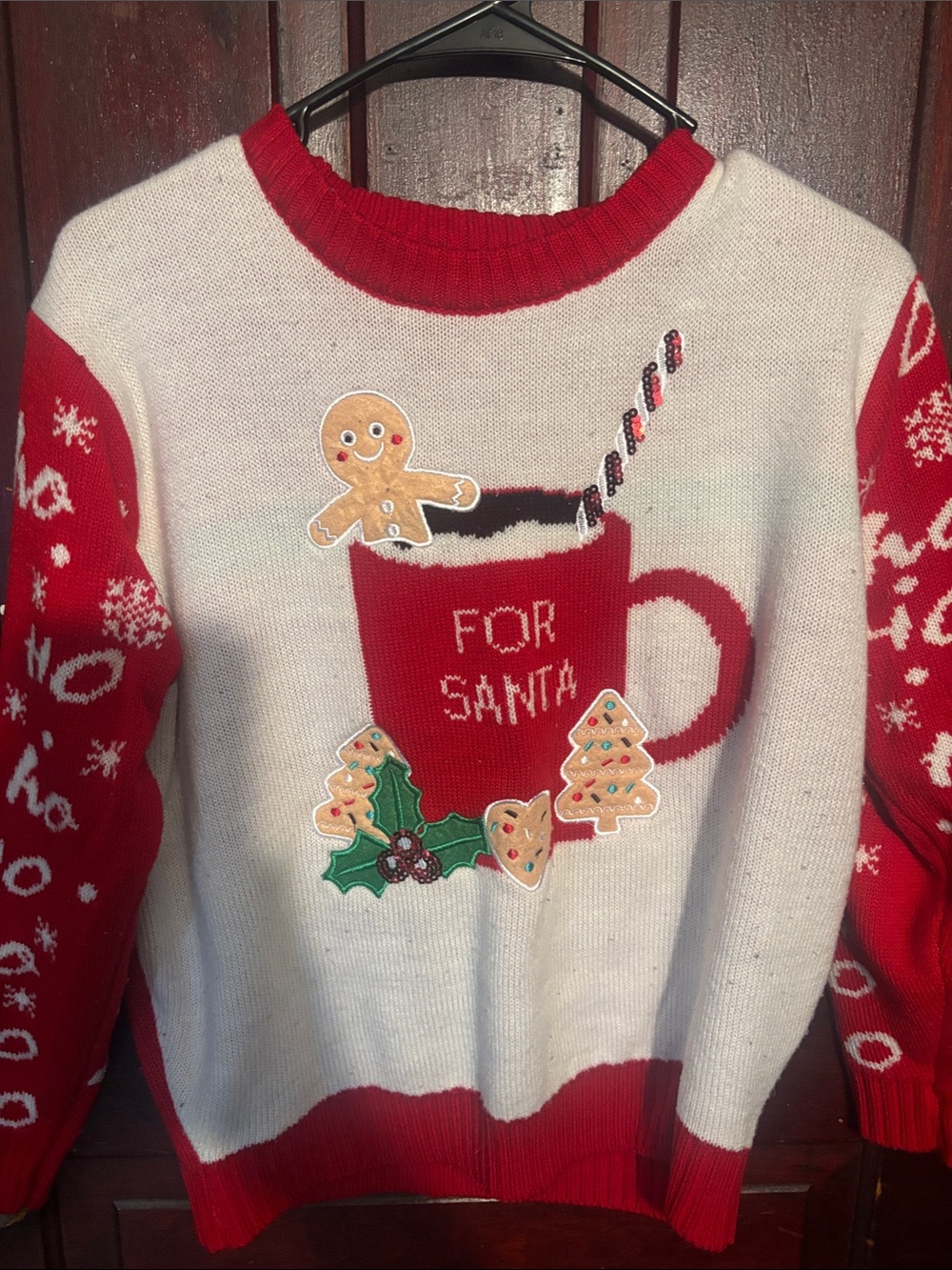 Source Unknown Red and White 'For Santa' Crewneck Sweater